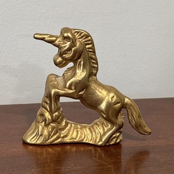 Vintage Solid Brass Unicorn Figurine Miniature Mythical Celestial Decor 2.25” - Picture 1 of 6